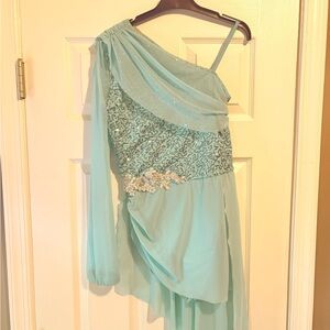 Elegant One-Shoulder Aqua Dress